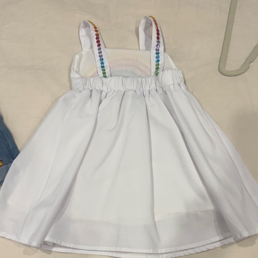 Lola and the Bous White beaded rainbow dress and Denim shorts - Picture 5 of 7